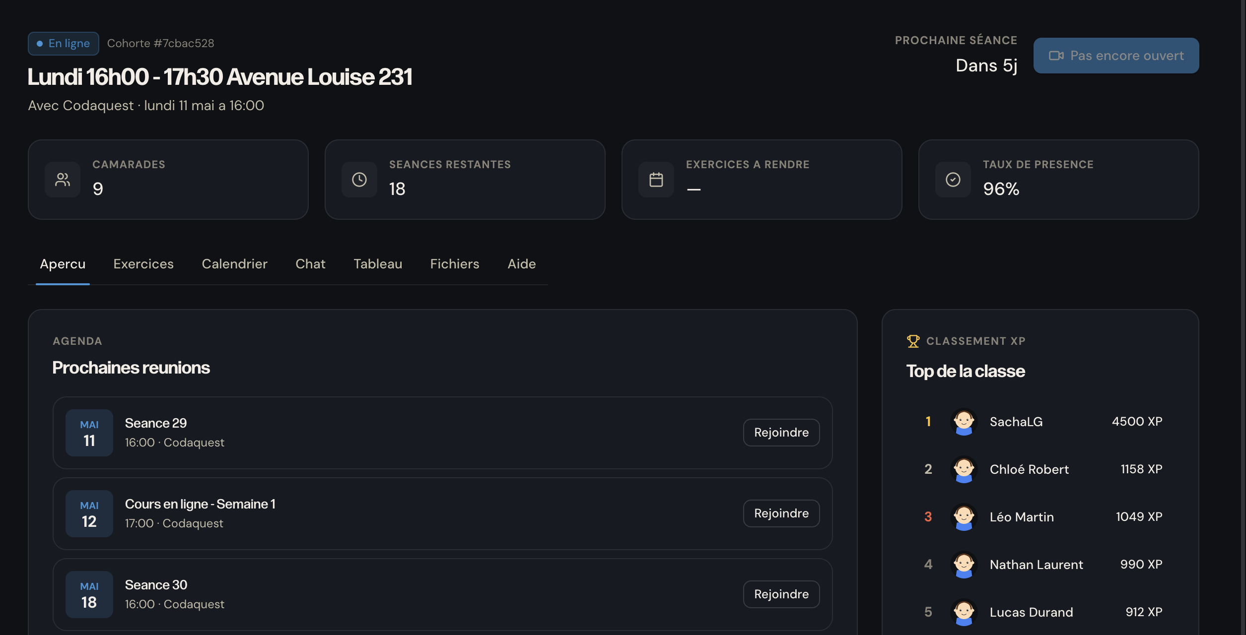 CodeQuest LMS — Classe